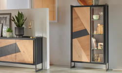 Graffik - Vitrine 1 porte bois 1 porte verre avec éclairage LED  